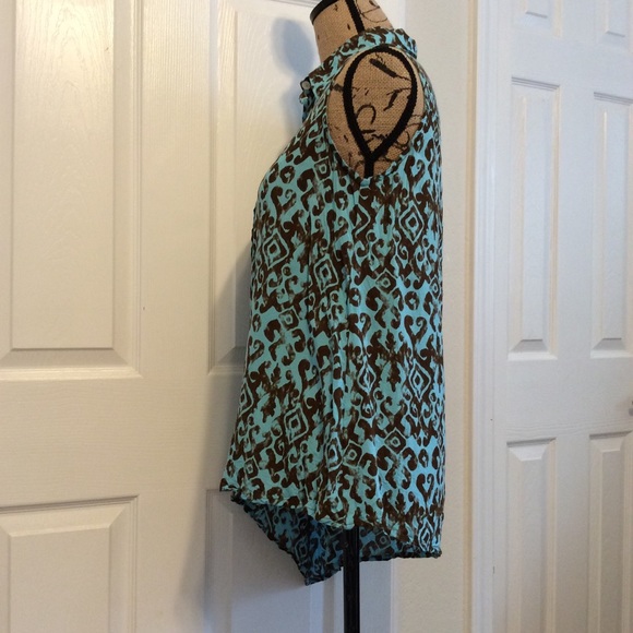 Blue Ginger collared asymmetrical hem sleeveless collared aloha print top size S - Picture 8 of 12